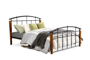 Optimus Antique Dark Bronze Metal & Dark Walnut Wood Platform Bed (Queen)