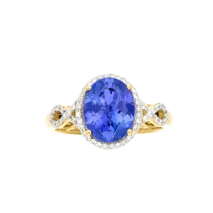 Oval Tanzanite and Diamond Ring in 18K Yellow Gold