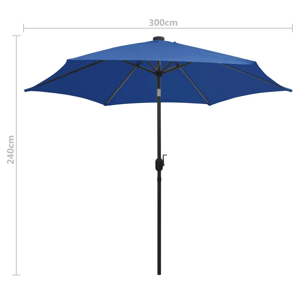 Parasol with LED Lights and Aluminium Pole 300 cm Azure Blue