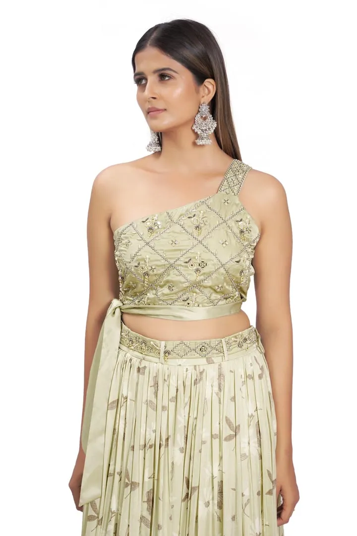 Pastel Green Floral Printed Lehenga Set