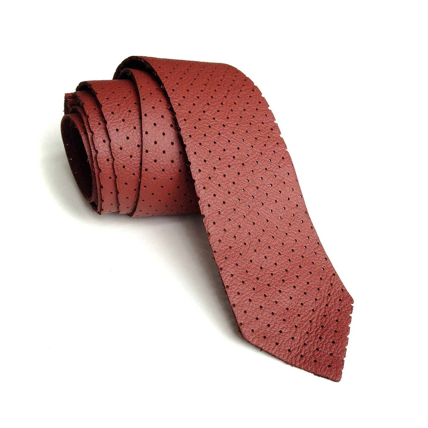 Perforated Oxblood Red Leather Necktie, automotive leather tie