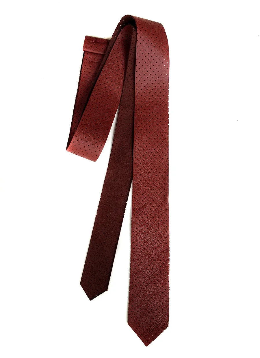 Perforated Oxblood Red Leather Necktie, automotive leather tie