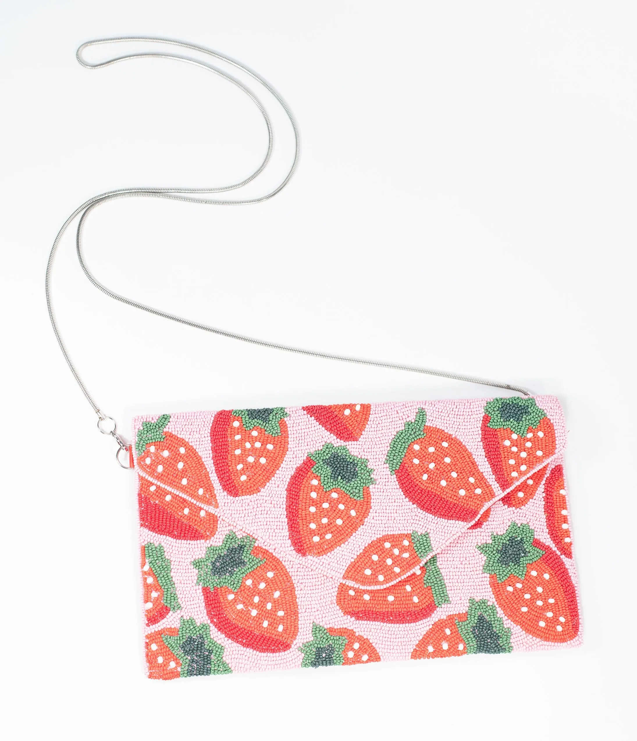 Pink & Red Strawberry Beaded Envelope Clutch