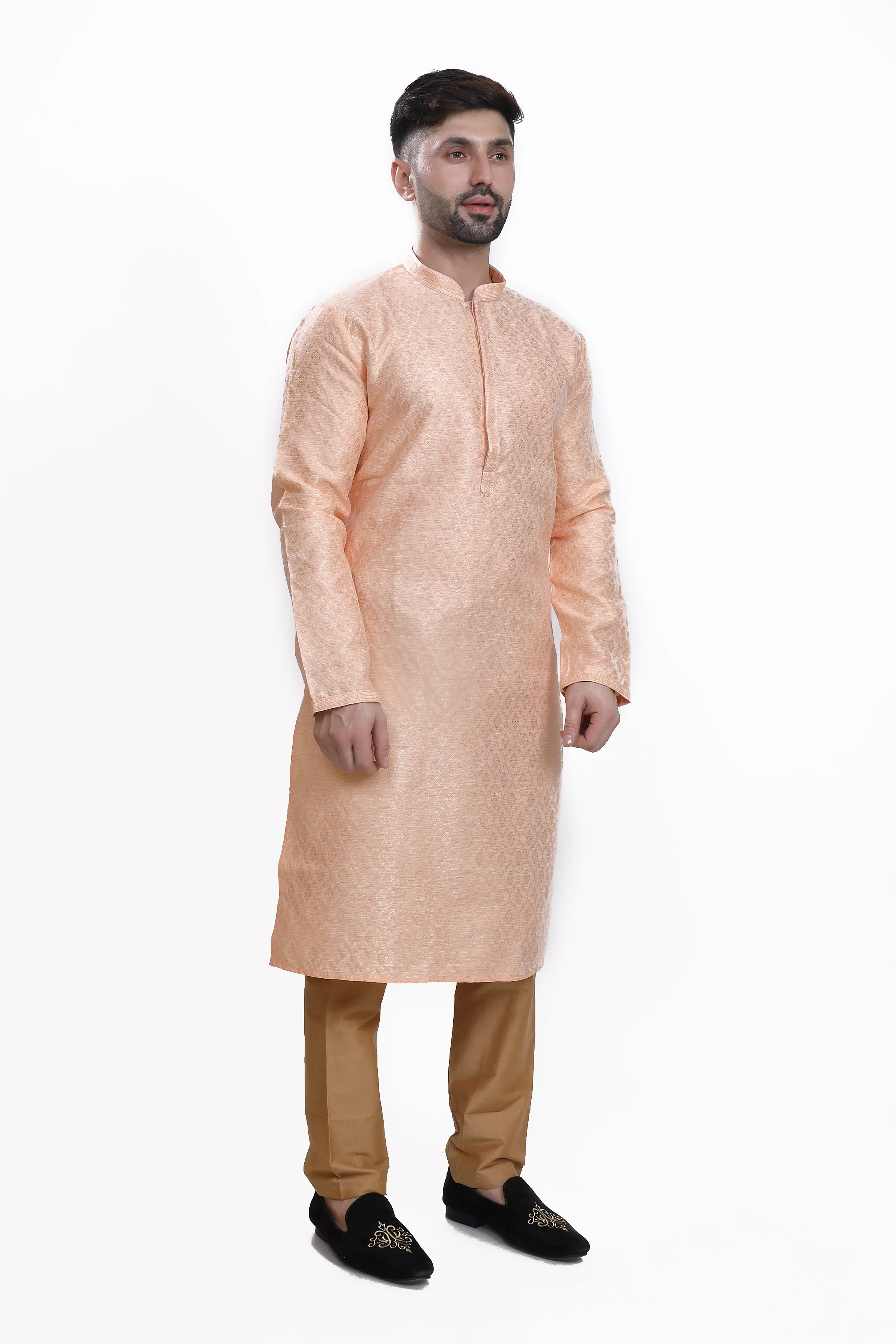 Powder peach mens kurta pyjama set