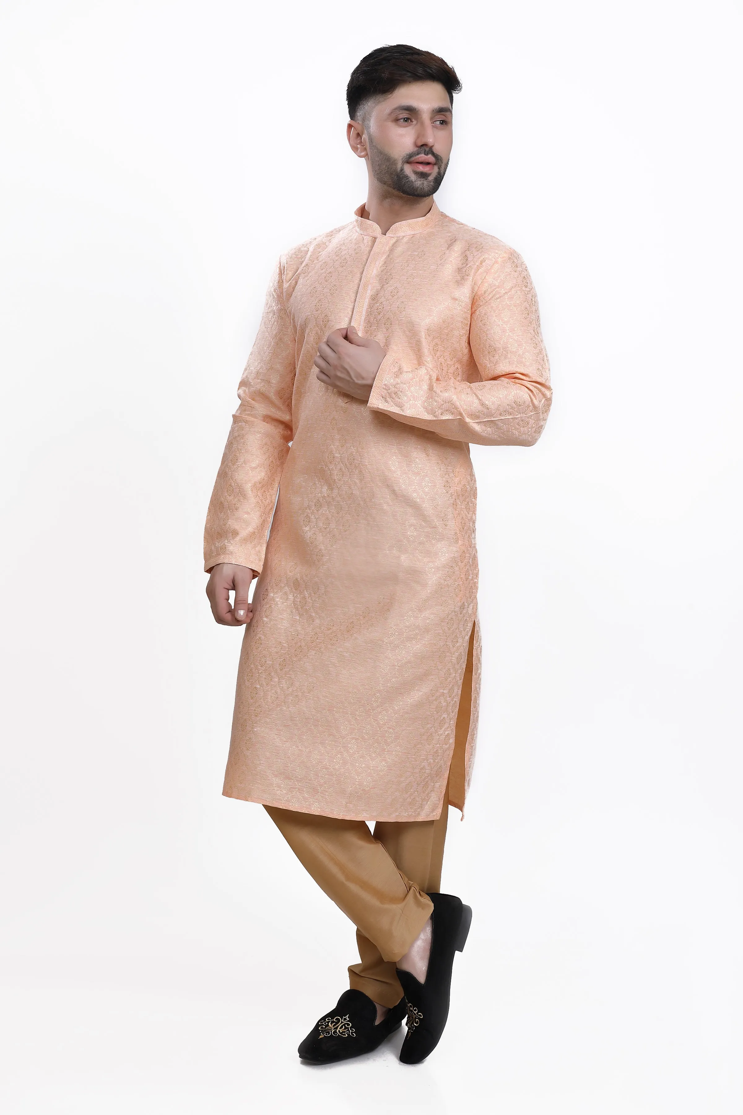 Powder peach mens kurta pyjama set