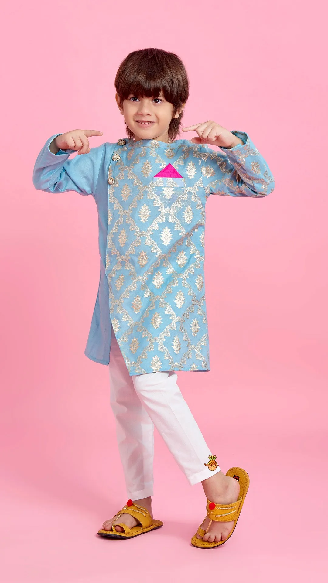 Pre Order: Zari Brocade Embroidered Stylish Kurta And Pyjama