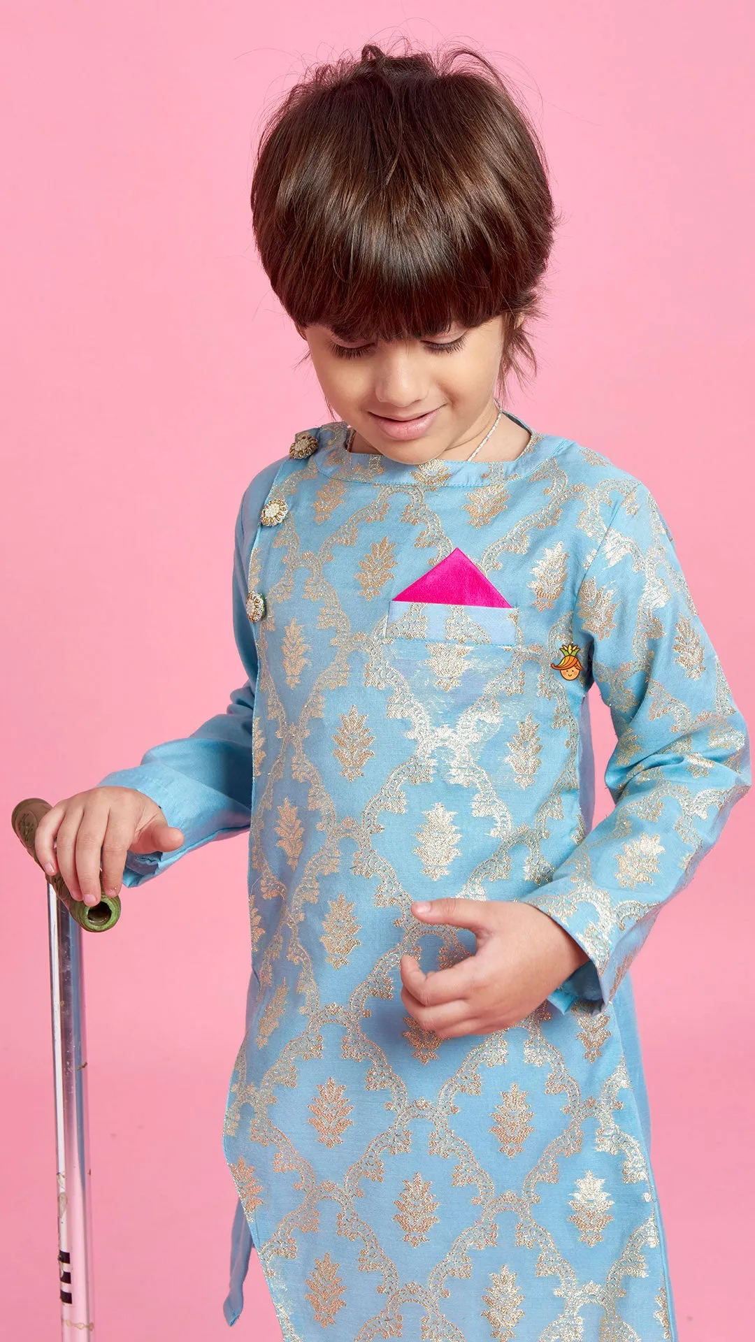 Pre Order: Zari Brocade Embroidered Stylish Kurta And Pyjama