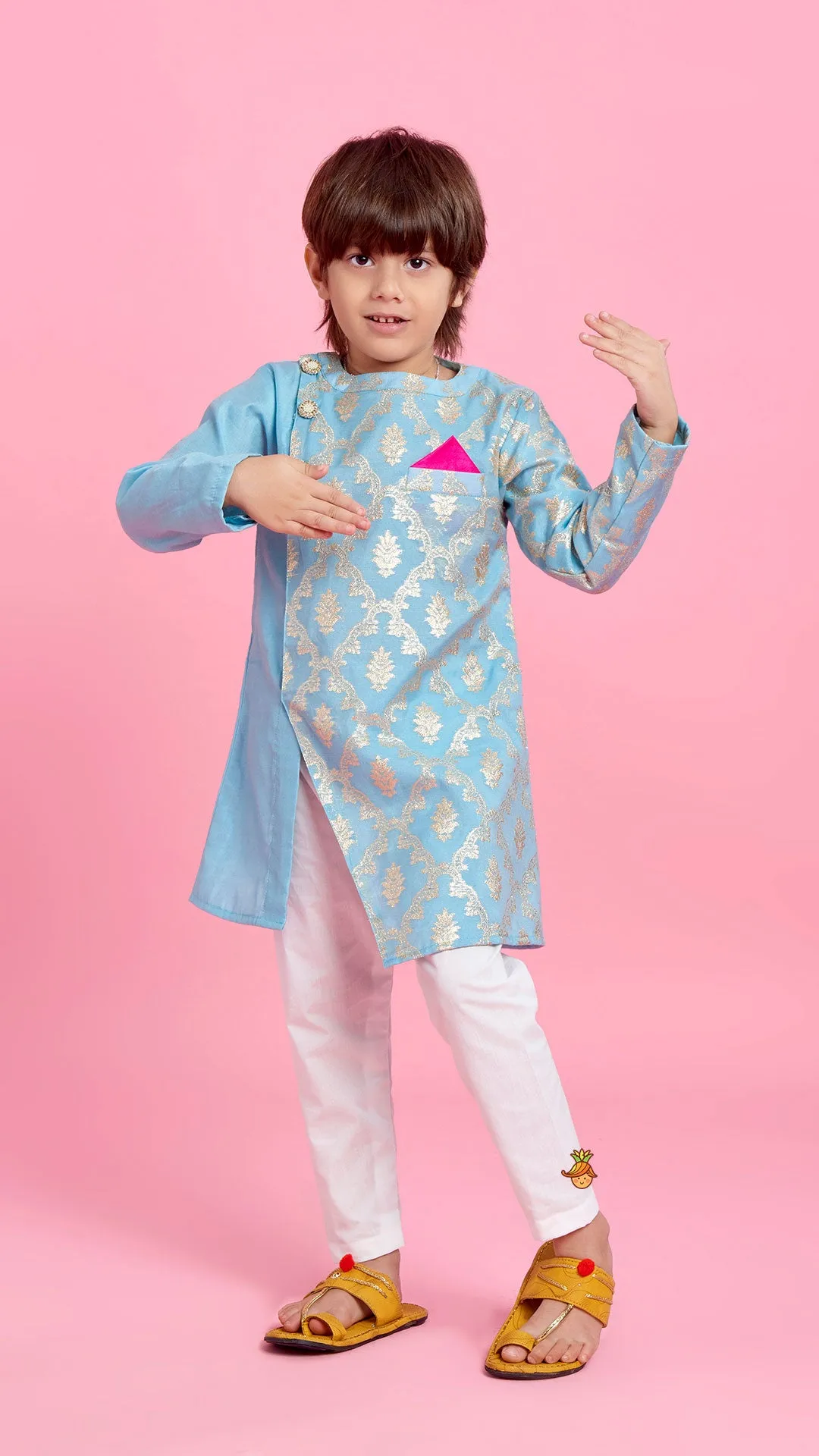 Pre Order: Zari Brocade Embroidered Stylish Kurta And Pyjama