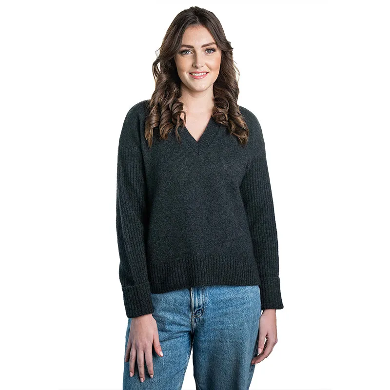 Premium Possum and Merino Wool - V Neck Ribbed Jumper