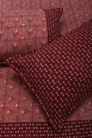 Rahat Geometric Red Cotton Bedsheet