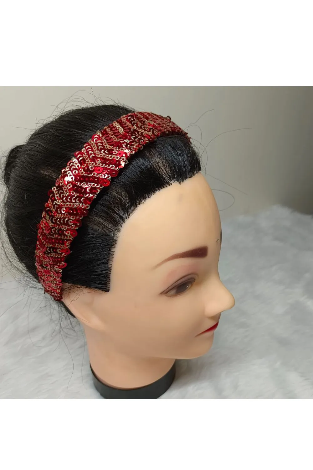 Red And Golden Sequins Embroidered Hairband