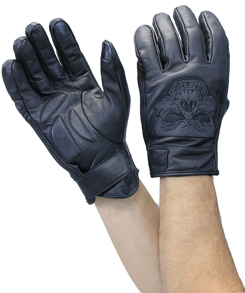 Reflective Skull Leather Gloves w/Padded Palms #G8241RSK