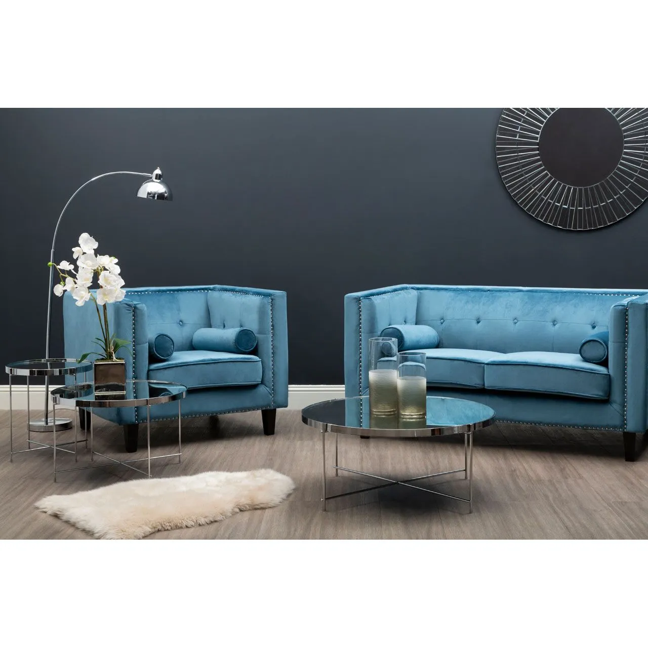 Regina 2-Seater Sofa in Blue Velvet