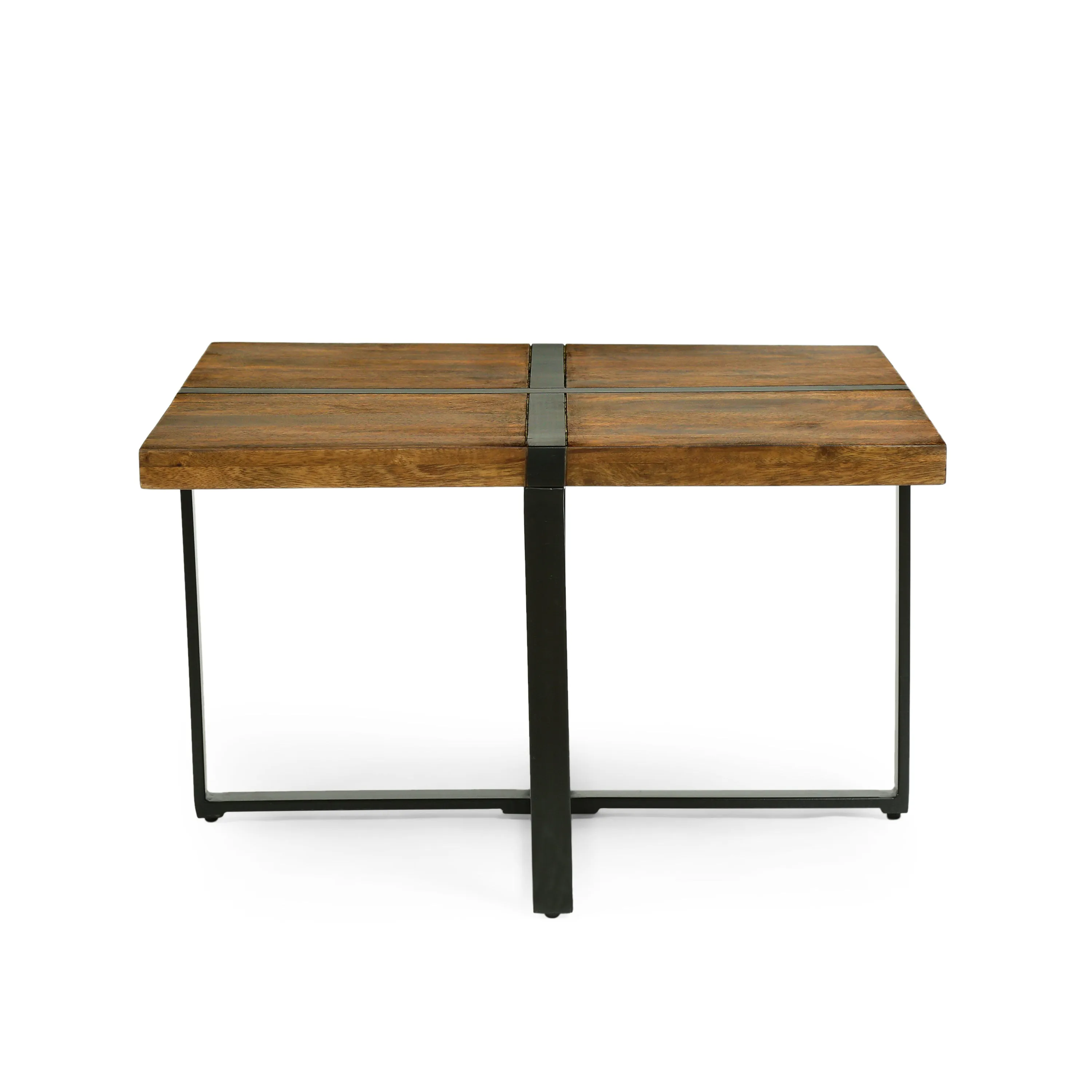 Riverlake Handmade Mango Wood and Iron Square Coffee Table, Walnut Brown and Black