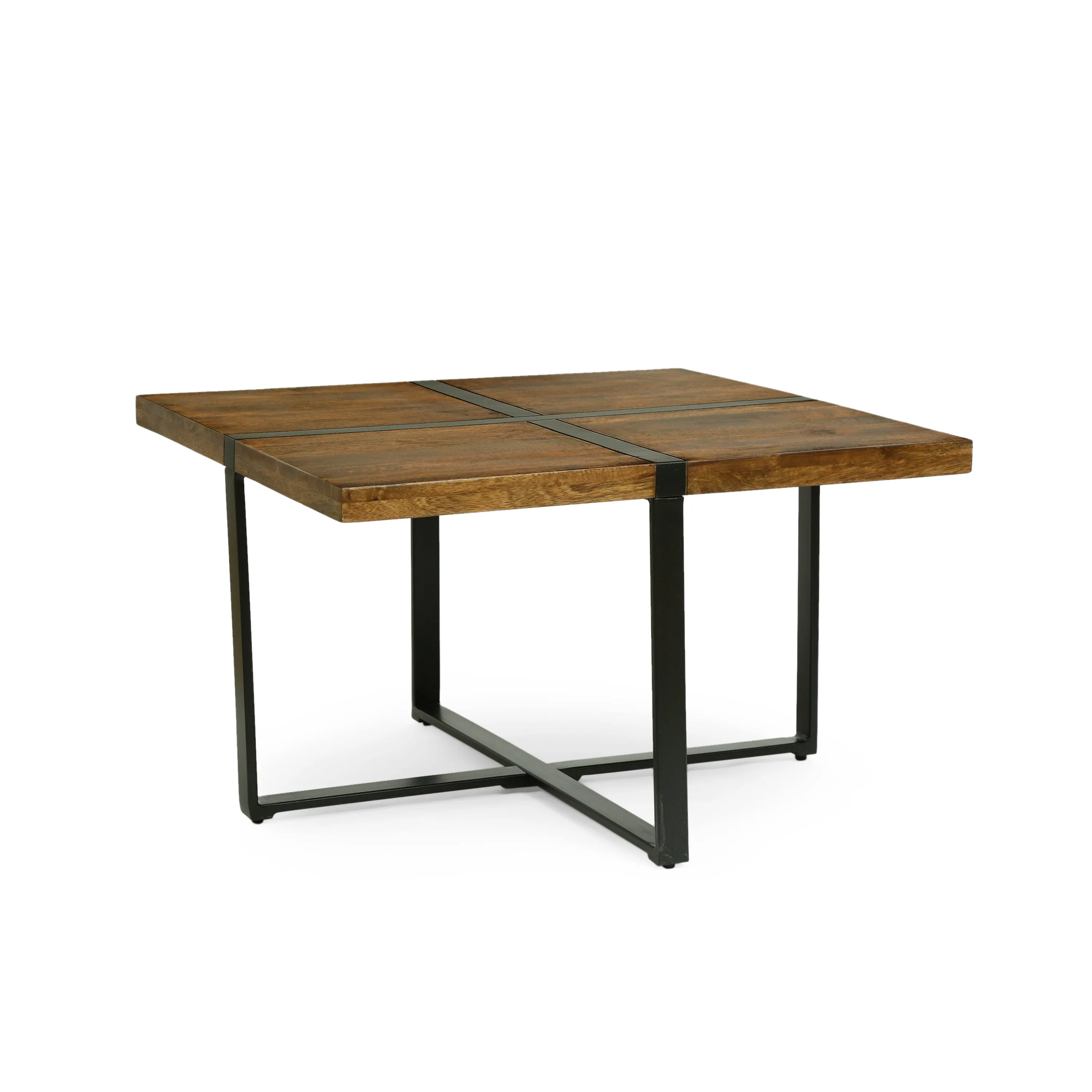 Riverlake Handmade Mango Wood and Iron Square Coffee Table, Walnut Brown and Black