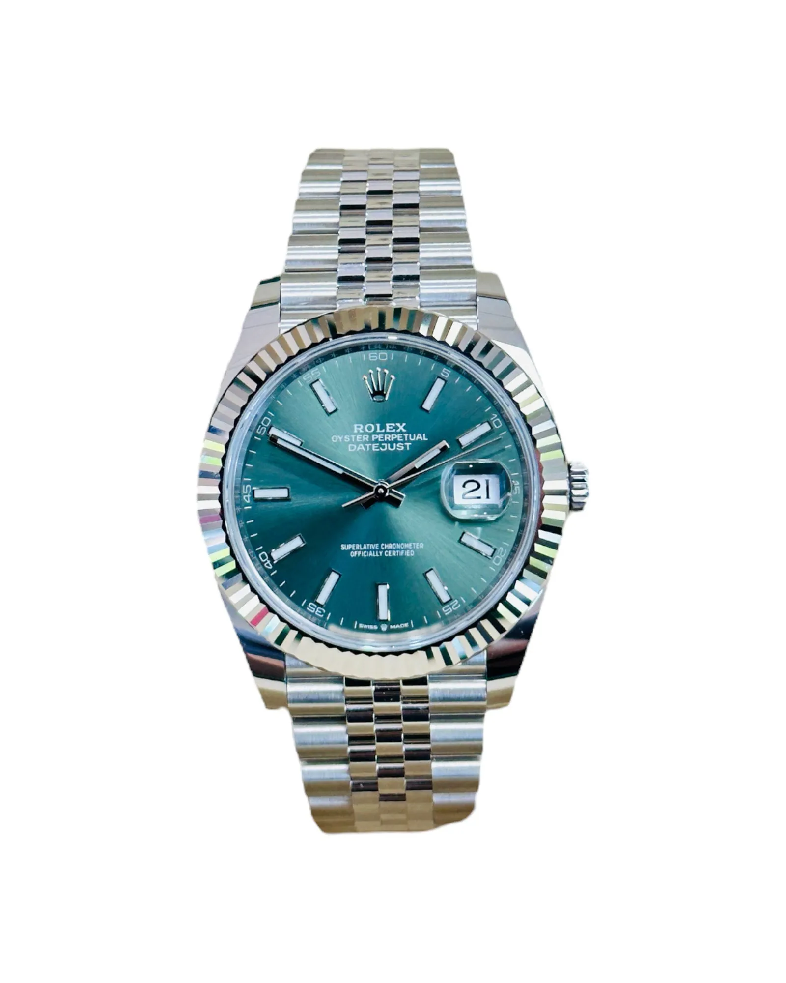 Rolex Datejust 41mm 126334 MINT Green Dial Jubilee 18k White Gold Bezel UNWORN Box/Papers