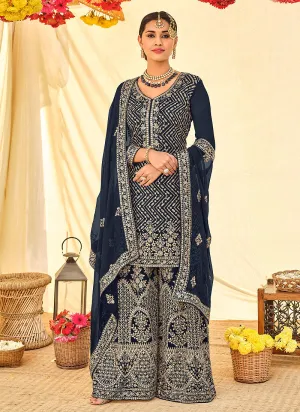 Royal Blue Embroidered Sharara Suit