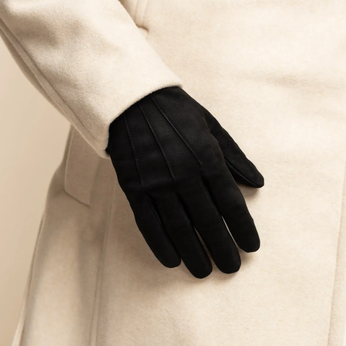 Silvia (black) - suede leather gloves with luxurious cashmere lining