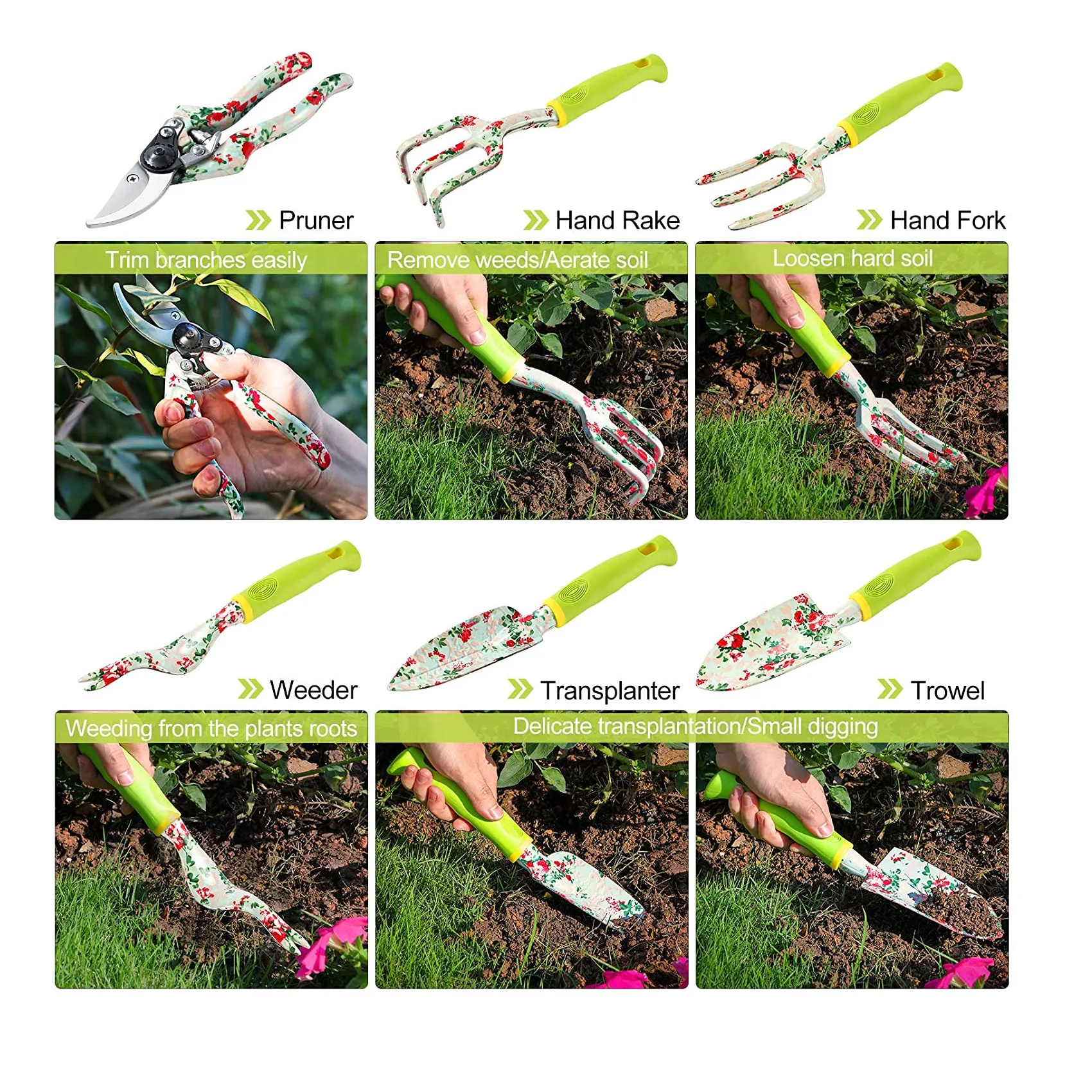 Sukki Gardening Tool Set | 13 Pieces Floral Print Garden