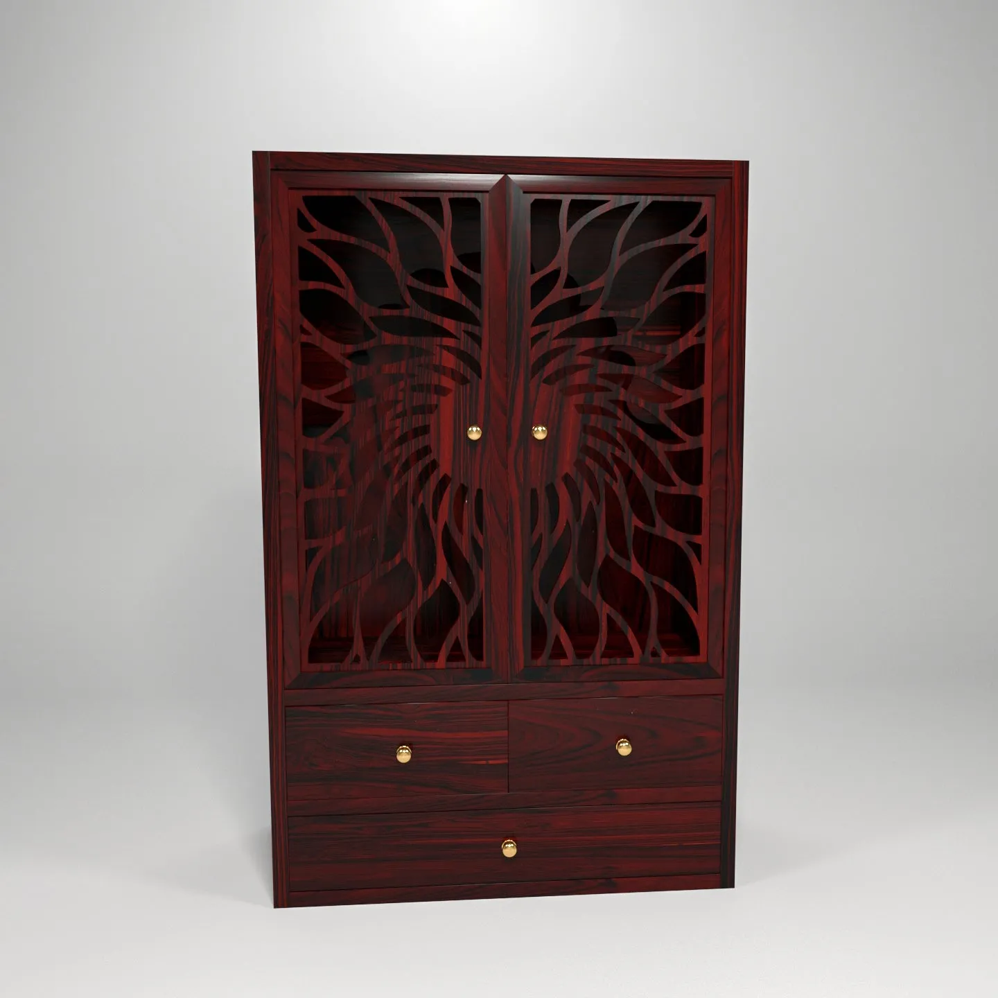 Sun rays dual door jali pattern teak wood temple