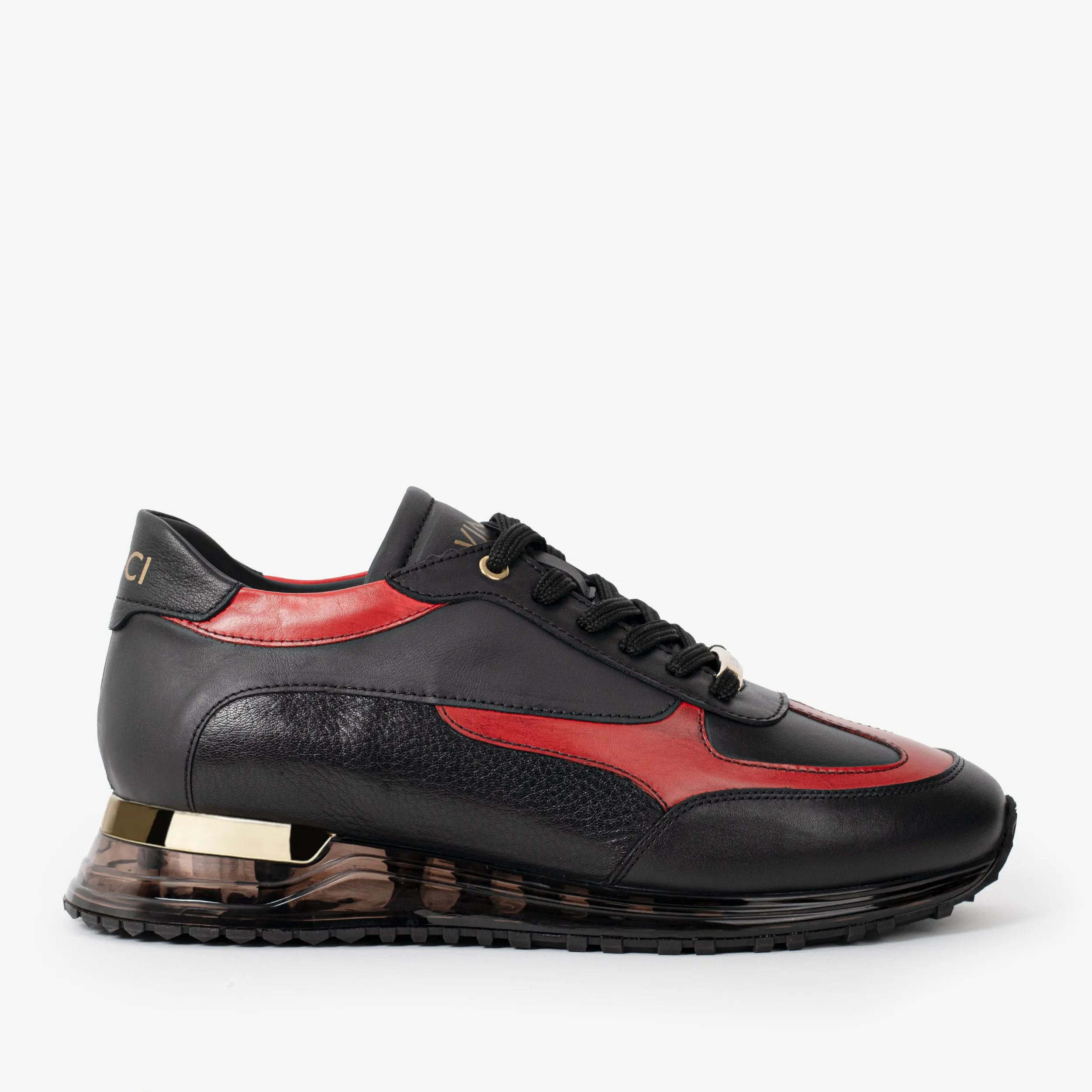 The Arda Black & Red Leather Men Sneaker