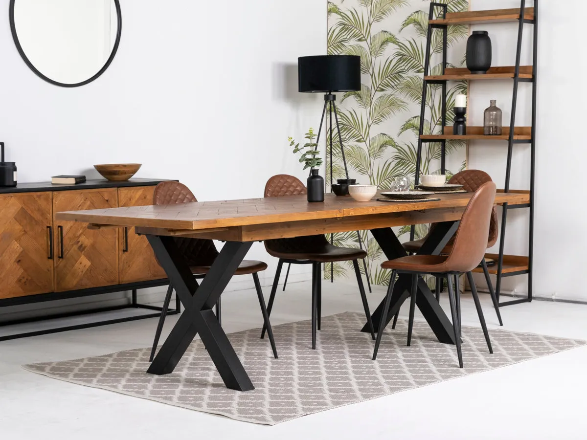 Tulsa Large Extendable Cross Leg Dining Table (180cm - 240cm) & Tan Dallas Dining Chairs