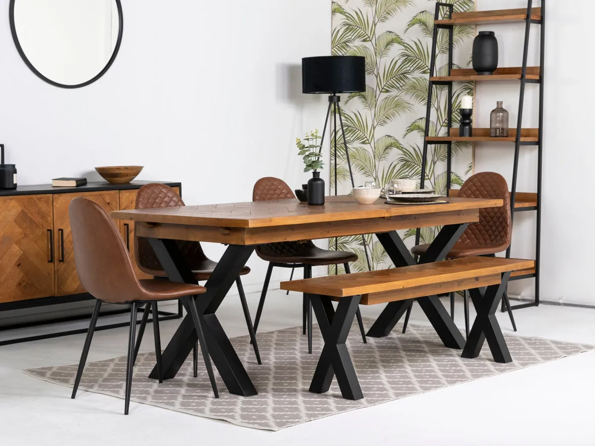 Tulsa Large Extendable Cross Leg Dining Table (180cm - 240cm) & Tan Dallas Dining Chairs