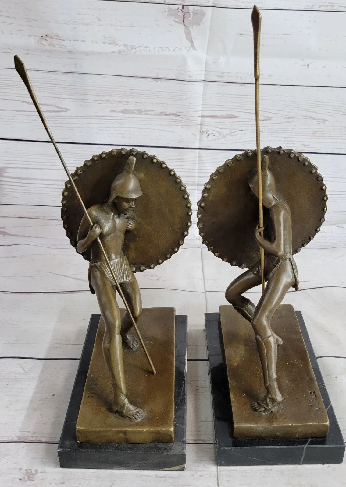 Vintage Cast Iron Japanese Soldiers Bookends 100% Real Bronze Sculptural Figure