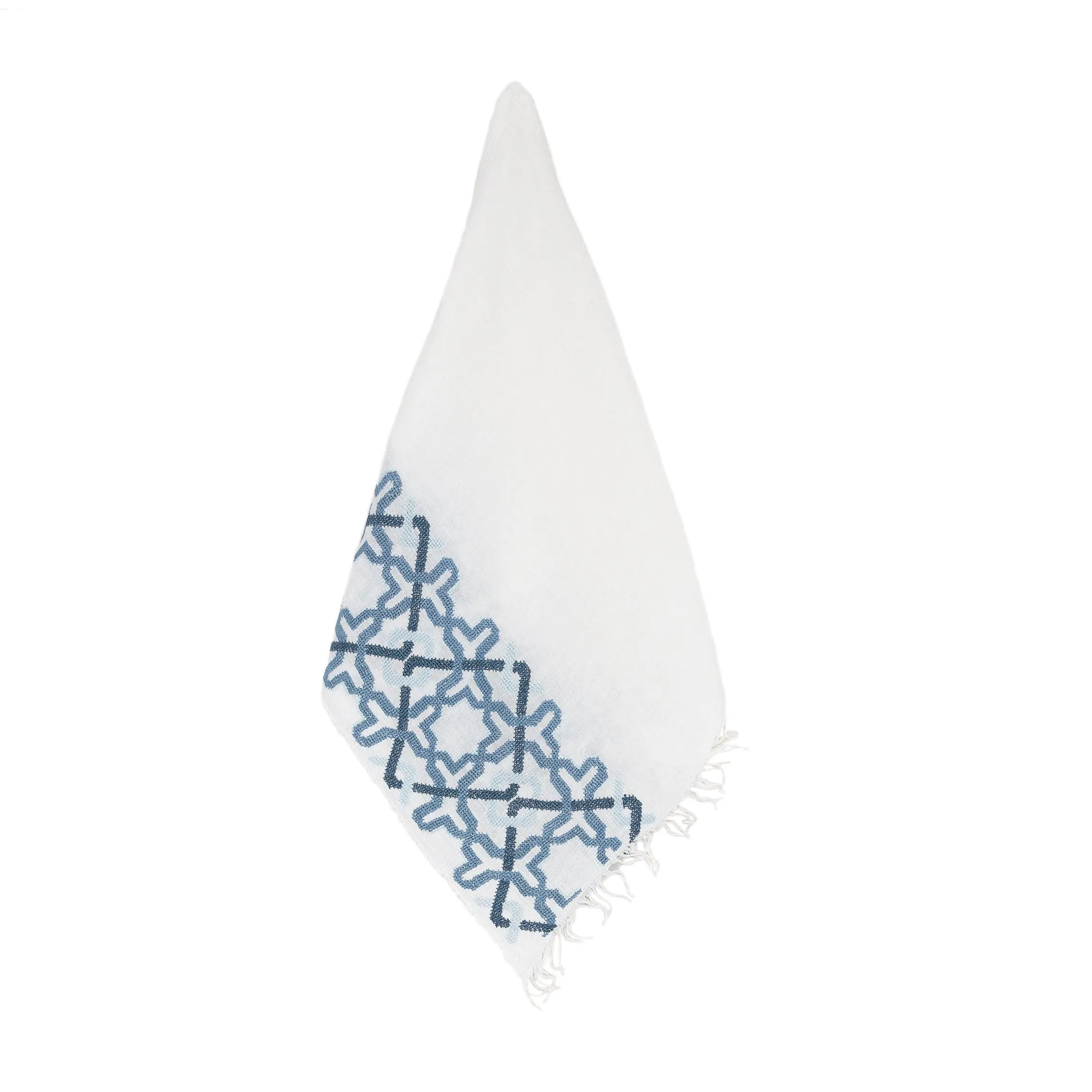 WHITE LINEN SHAWL BLUE ALHAMBRA