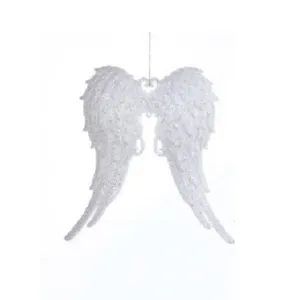 White With Glitter Angel Wings Acrylic Ornament