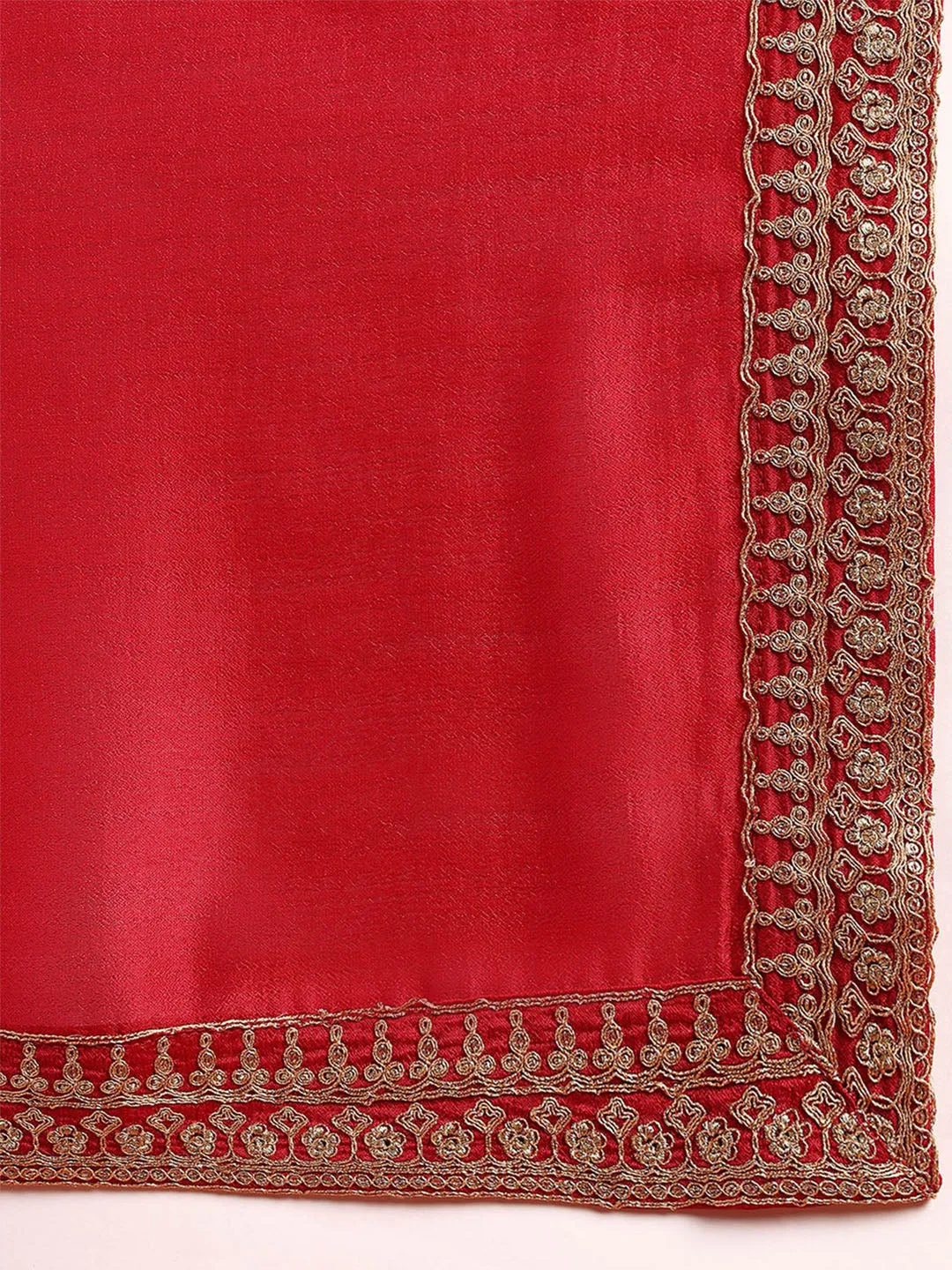 Women Red Silk Blend Solid Embroidered Straight Kurta Palazzo With Dupatta