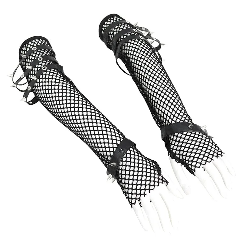 Women's Punk Eyelet Studded Mesh Arm Sleeves