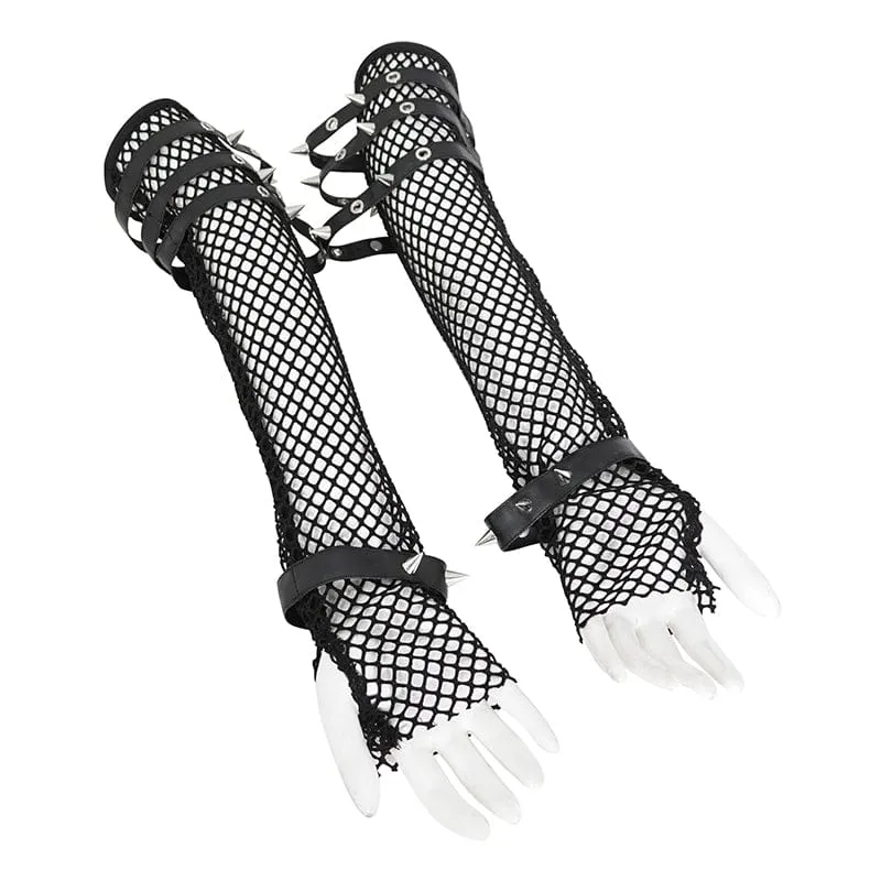 Women's Punk Eyelet Studded Mesh Arm Sleeves