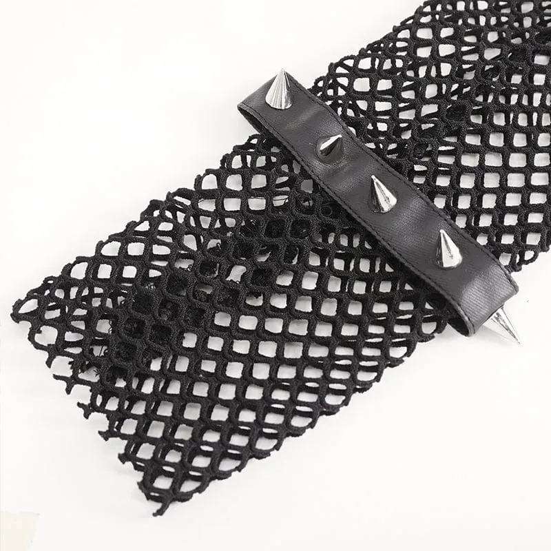 Women's Punk Eyelet Studded Mesh Arm Sleeves