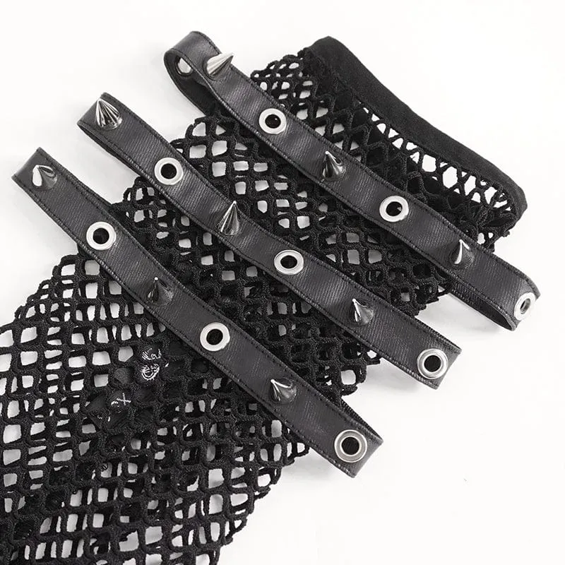 Women's Punk Eyelet Studded Mesh Arm Sleeves