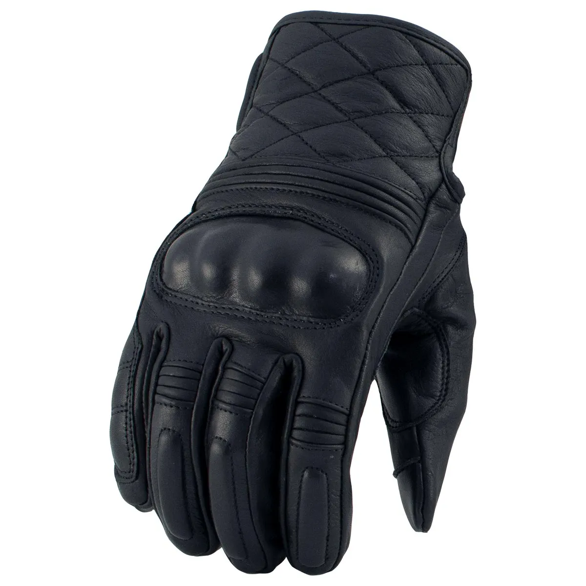 Xelement Men's Black Premium Leather Hard Knuckle Motorcycle Racing Gloves XG17500