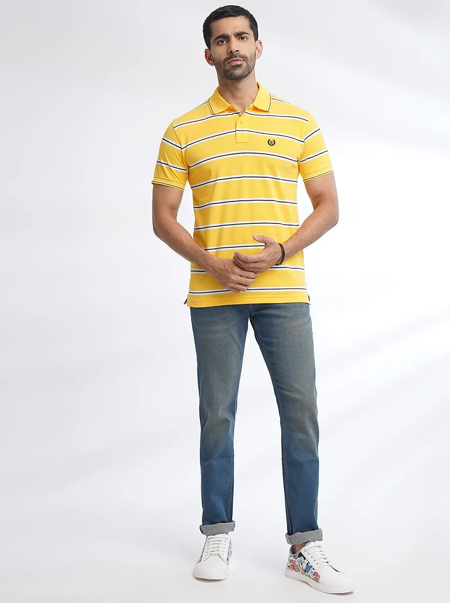 Yellow Striped Slim Fit Polo T-Shirt | Greenfibre