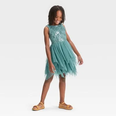 ZENZI Girls' Sleeveless Sequin Dress Mesh Tiered Skirt Fairy Hem