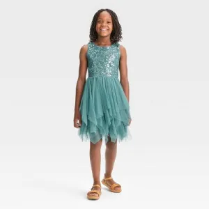 ZENZI Girls' Sleeveless Sequin Dress Mesh Tiered Skirt Fairy Hem